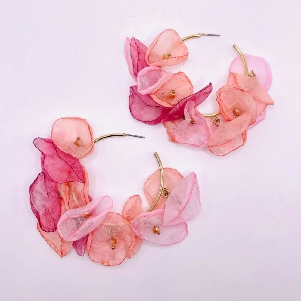 Zara Chiffon Flower Hoop Earrings - Picture 6 of 13